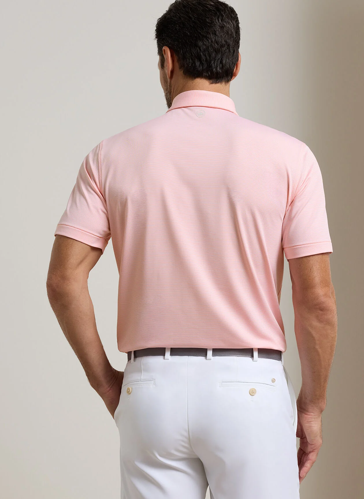 PETER MILLAR Jubilee Stripe Performance Jersey Polo Shirt – Men’s Classic Fit – Summer Apricot - Image 3