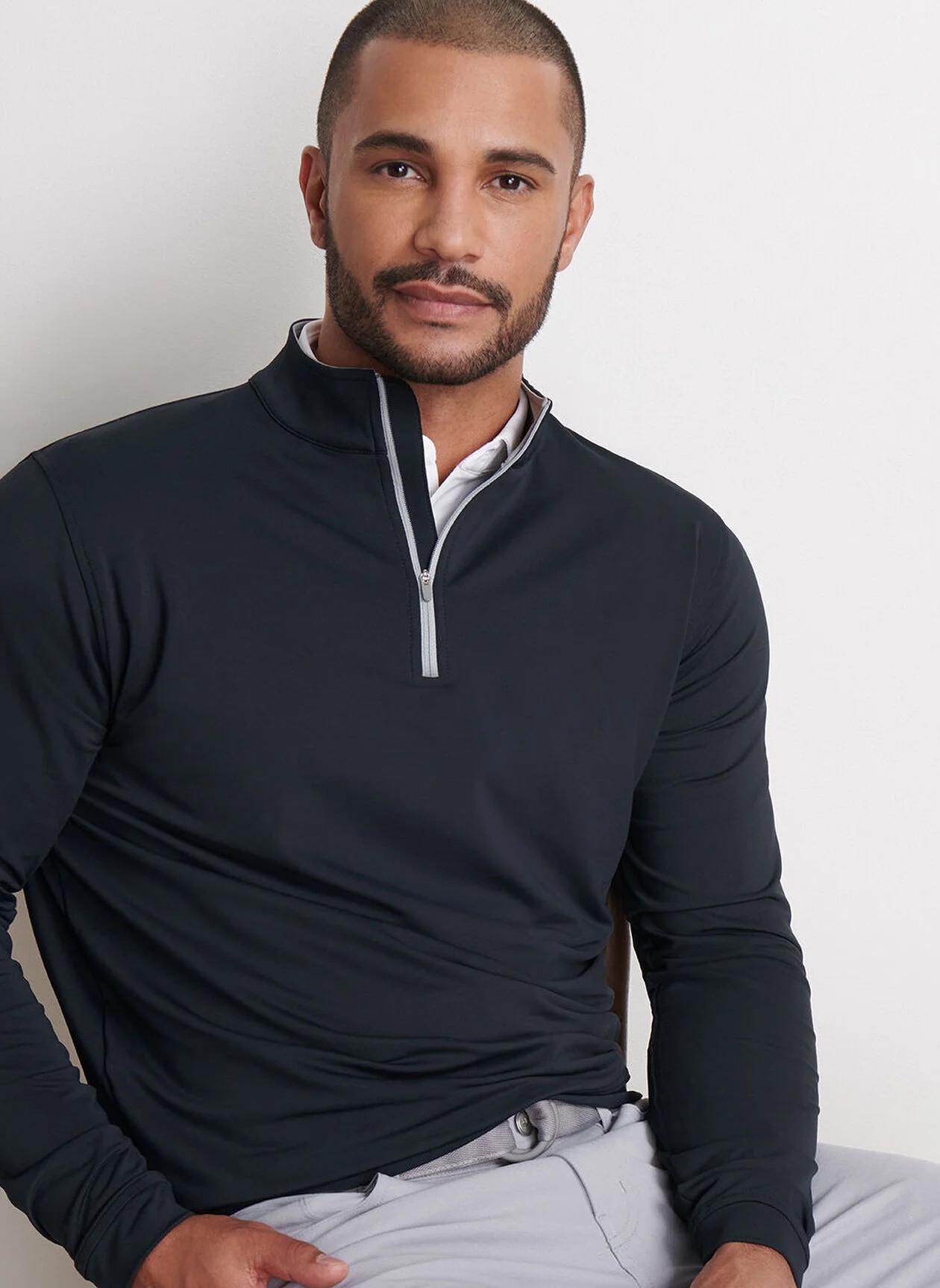 PETER MILLAR Perth Performance Quarter Zip Sweater - Mens - Black - Image 2
