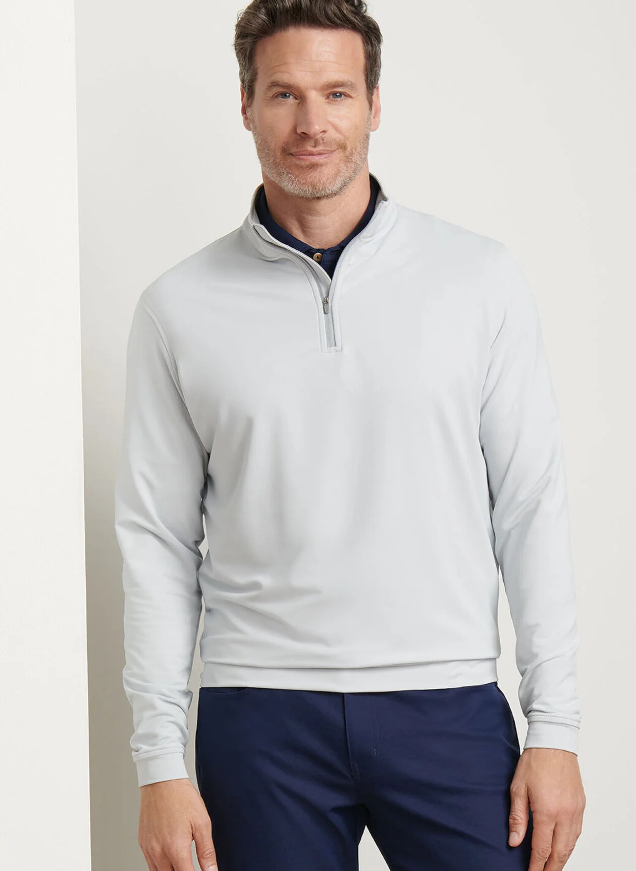 PETER MILLAR Perth Performance Quarter Zip Sweater - Mens - British Grey - Image 2