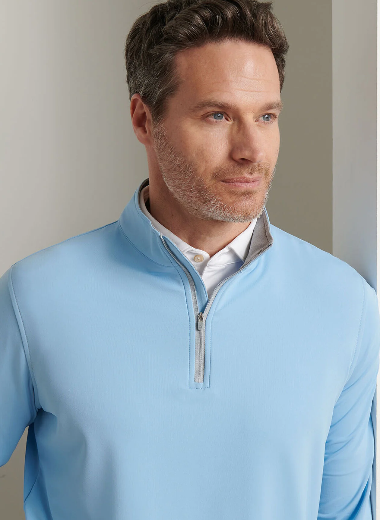 PETER MILLAR Perth Performance Quarter Zip Sweater - Mens - Cottage Blue - Image 5