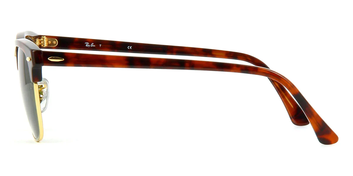 RAY-BAN Clubmaster Classic Sunglasses - Polished Tortoise On Gold - Crystal Green Lens - Image 2