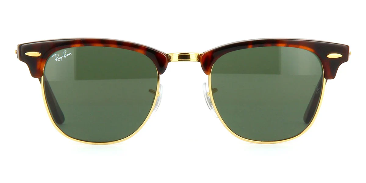 RAY-BAN Clubmaster Classic Sunglasses - Polished Tortoise On Gold - Crystal Green Lens - Image 3