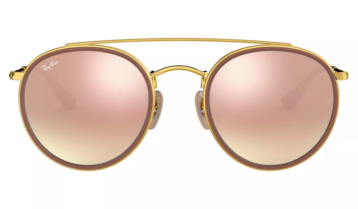 RAY-BAN Round Double Bridge Sunglasses - Polished Gold - Bronze Mirror Lens - Image 3