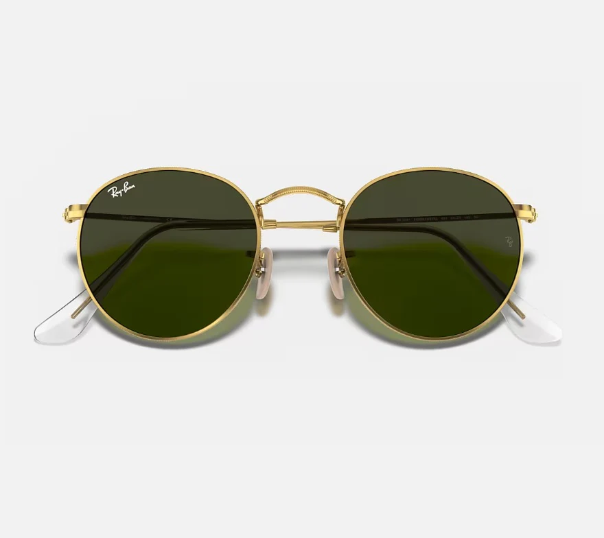 RAY-BAN Round Metal Sunglasses - Gold - Crystal Green Lens - Image 5