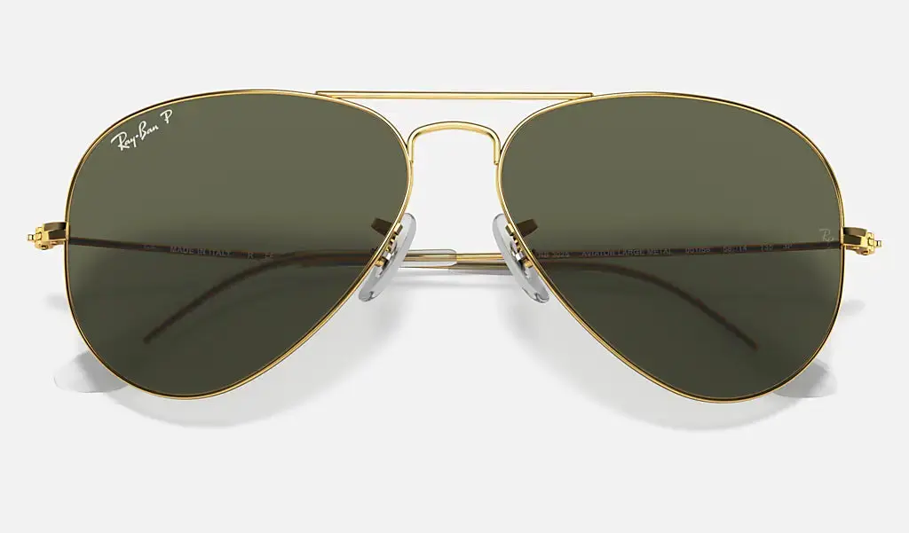 RAY-BAN Aviator Classic Sunglasses - Gold - Crystal Green Polarized Lens - Image 6