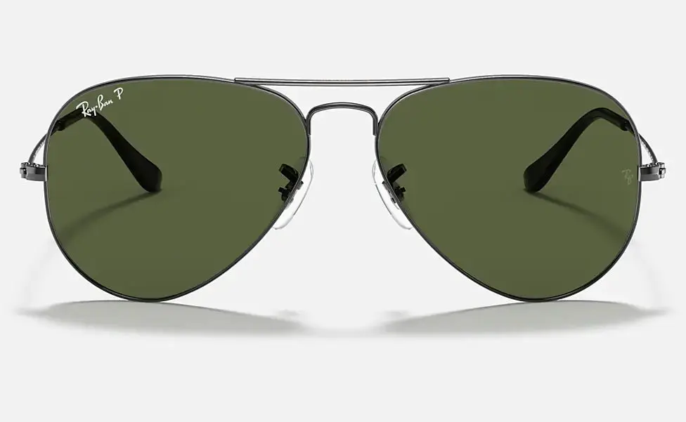 RAY-BAN Aviator Classic Sunglasses - Gunmetal - Crystal Green Polarized Lens - Image 3