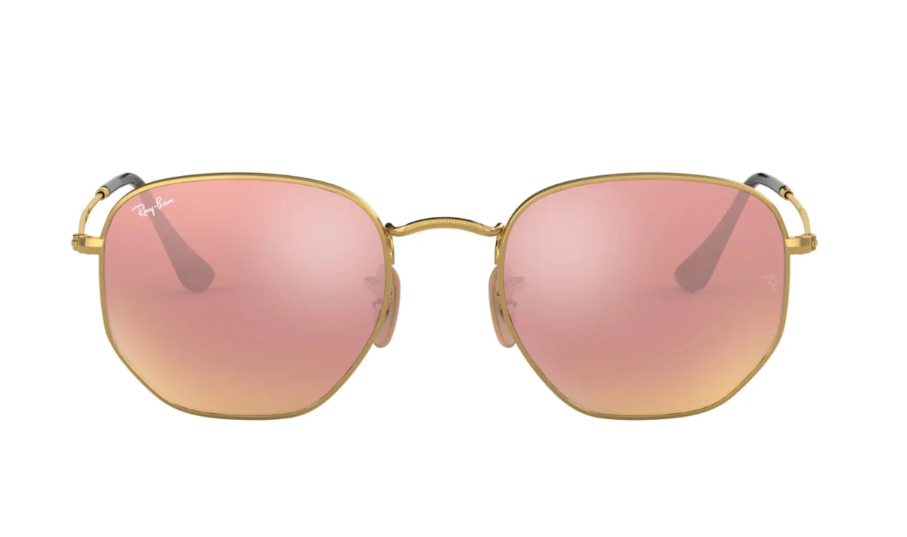 RAY-BAN Hexagonal Flat Lens Sunglasses - Gold - Copper Flash Lens - Image 3
