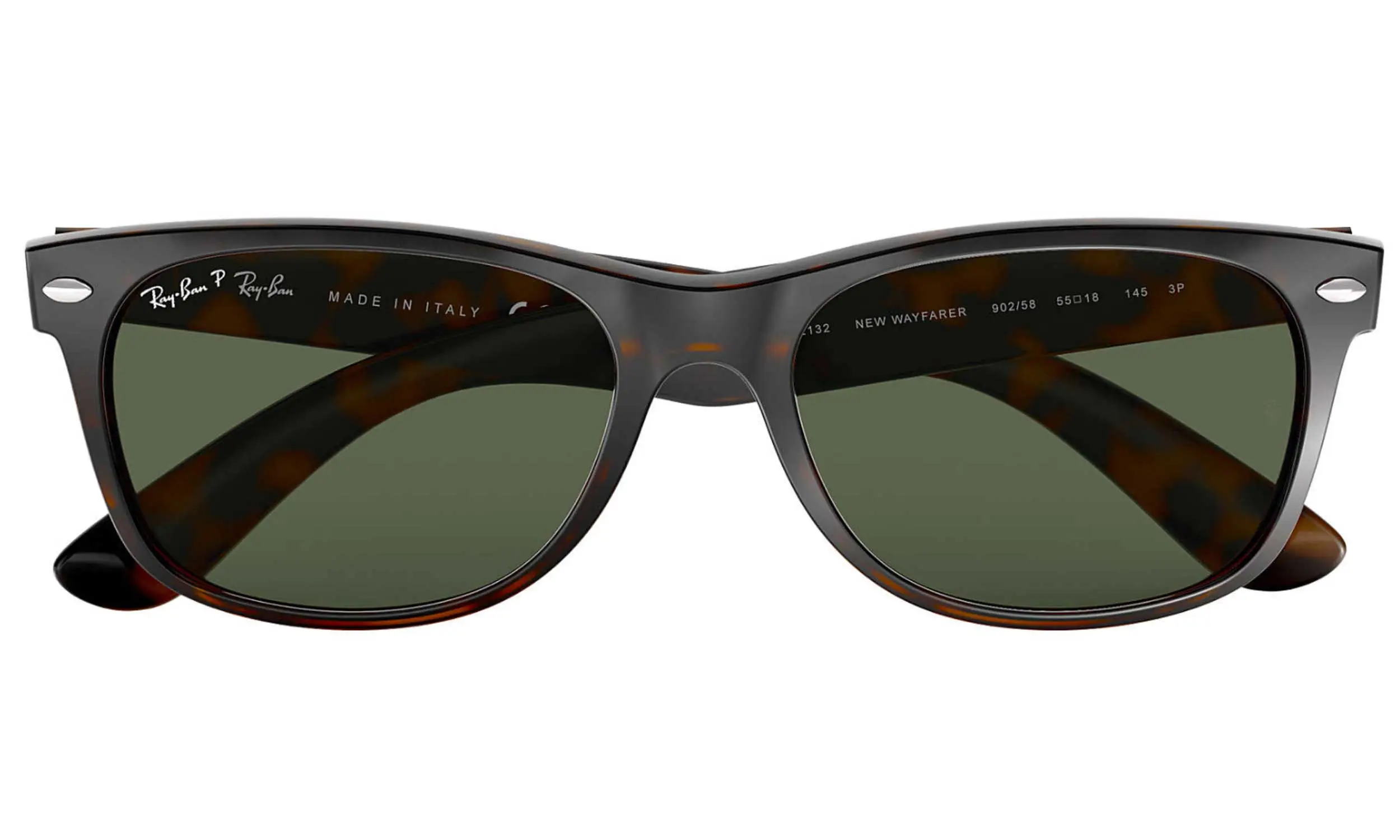 RAY-BAN New Wayfarer Classic Sunglasses - Tortoise - Crystal Green Polarized Lens - Image 2