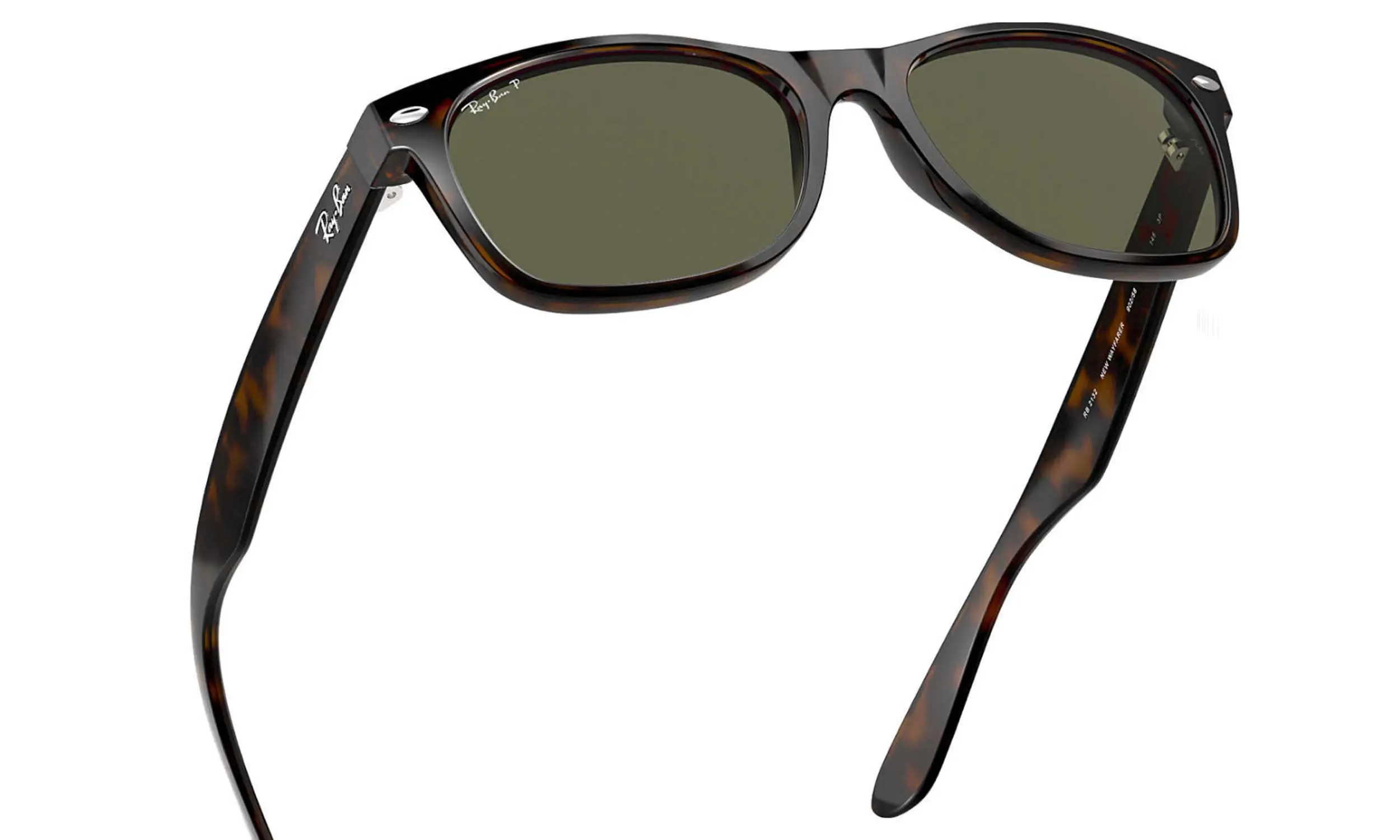 RAY-BAN New Wayfarer Classic Sunglasses - Tortoise - Crystal Green Polarized Lens - Image 3