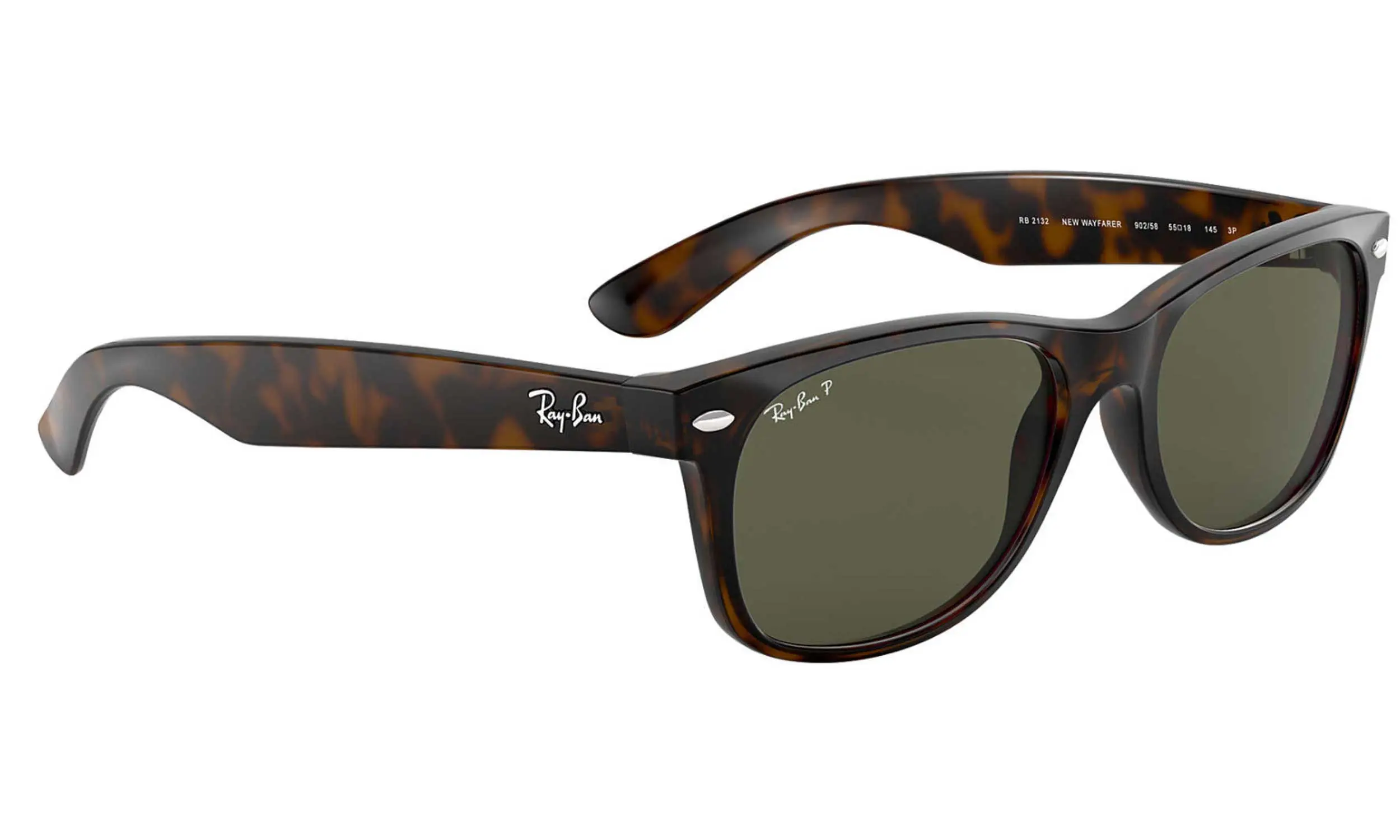 RAY-BAN New Wayfarer Classic Sunglasses - Tortoise - Crystal Green Polarized Lens - Image 4