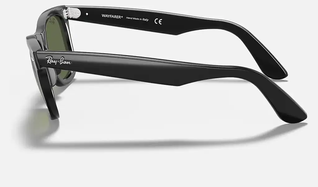 RAY-BAN Original Wayfarer Classic Sunglasses - Polished Black - Green G15 Lens - Image 2
