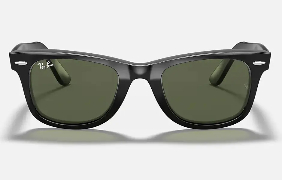 RAY-BAN Original Wayfarer Classic Sunglasses - Polished Black - Green G15 Lens - Image 3