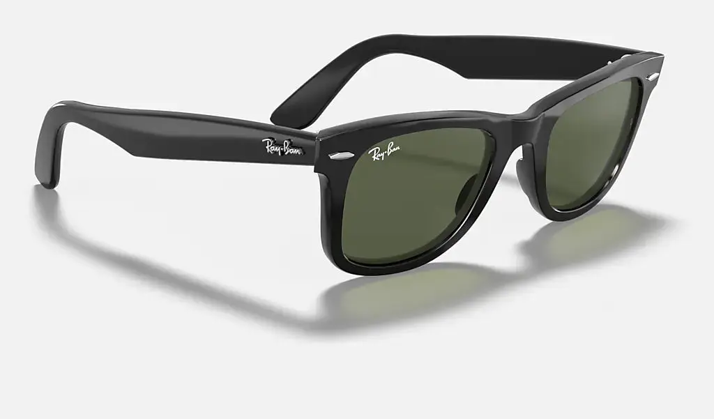 RAY-BAN Original Wayfarer Classic Sunglasses - Polished Black - Green G15 Lens - Image 5