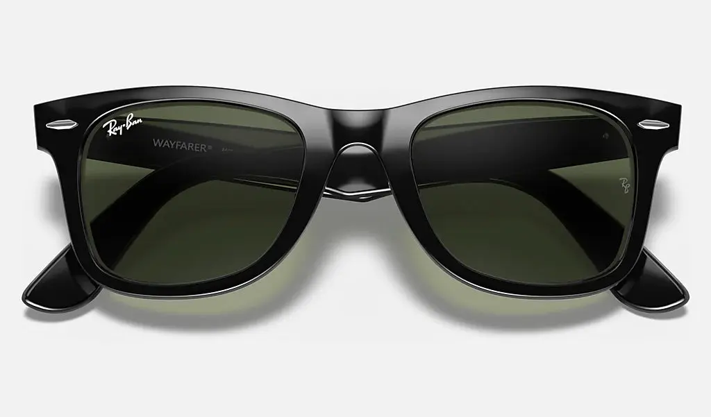 RAY-BAN Original Wayfarer Classic Sunglasses - Polished Black - Green G15 Lens - Image 6