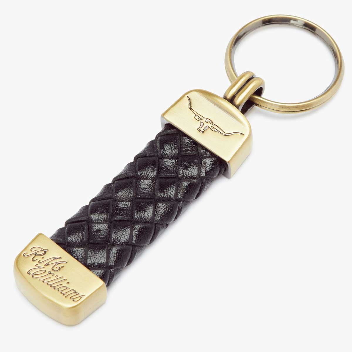 RM WILLIAMS Plaited Key Ring - Black & Brass - Image 3