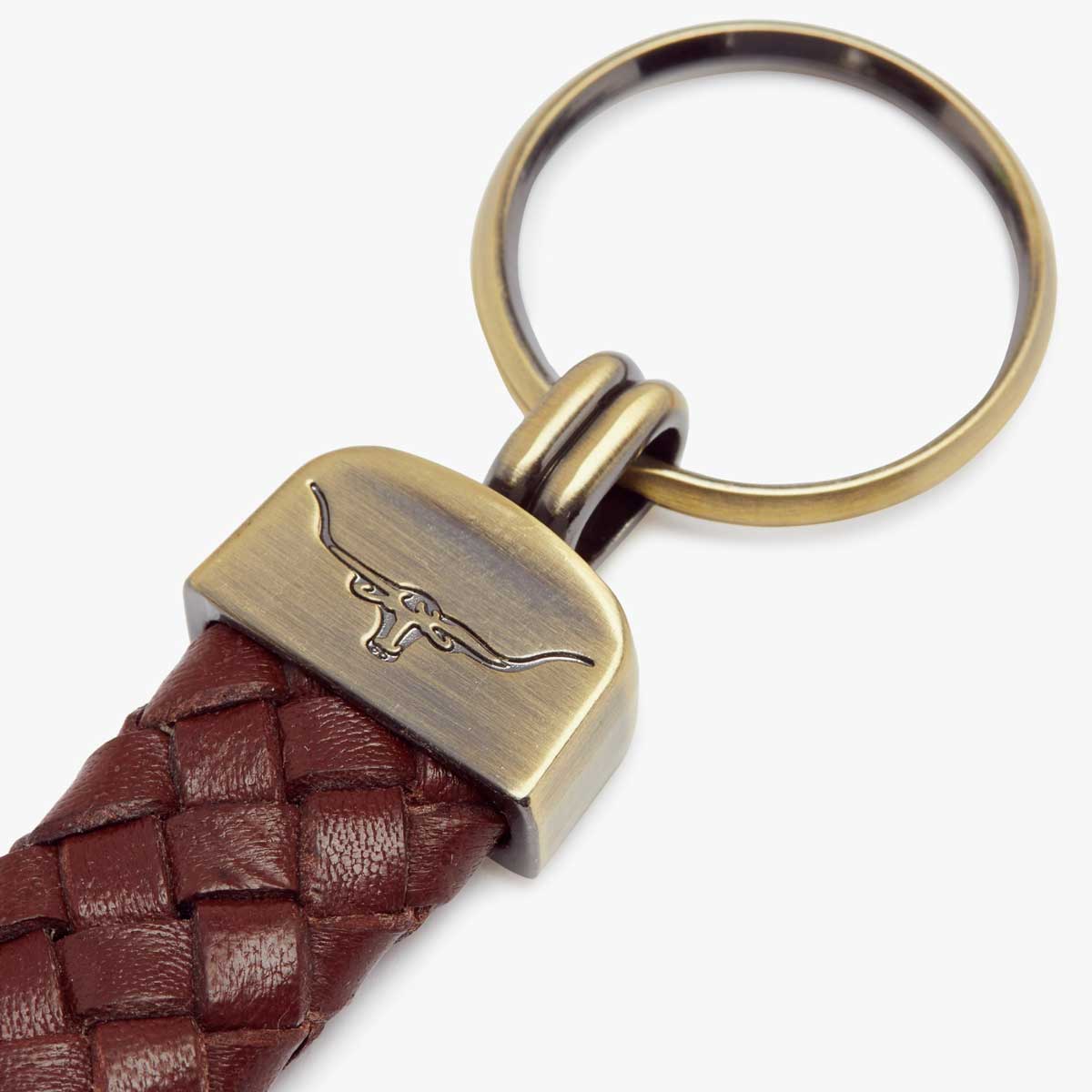 RM WILLIAMS Plaited Key Ring - Brown & Brass - Image 2