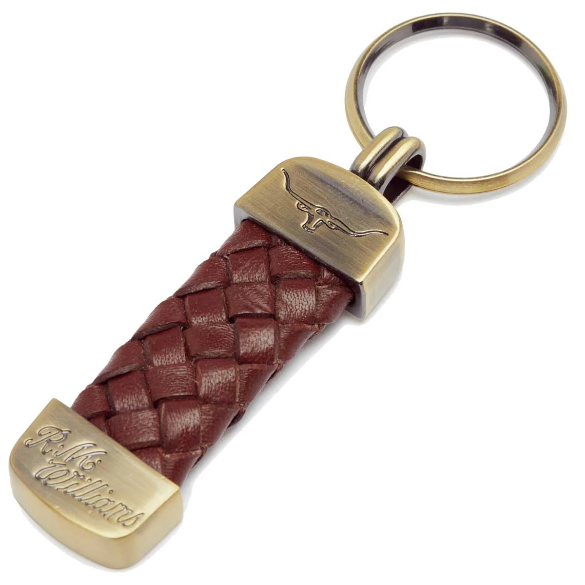 RM WILLIAMS Plaited Key Ring - Brown & Brass - Image 3