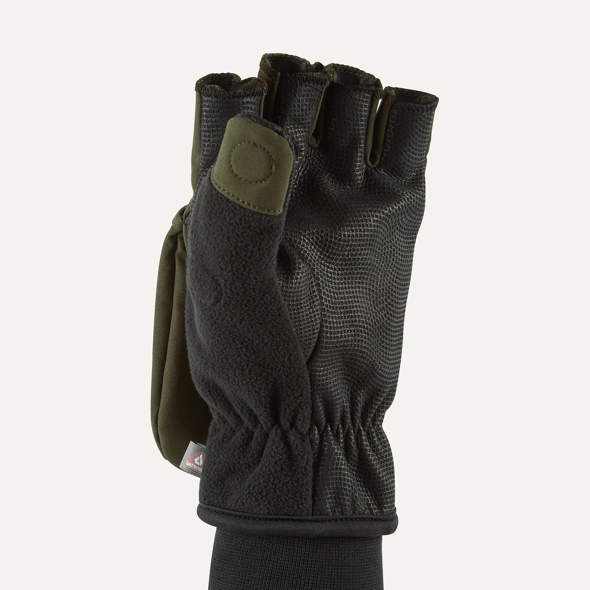 SEALSKINZ Walpole Windproof Cold Weather Convertible Mitts - Olive Green & Black - Image 3