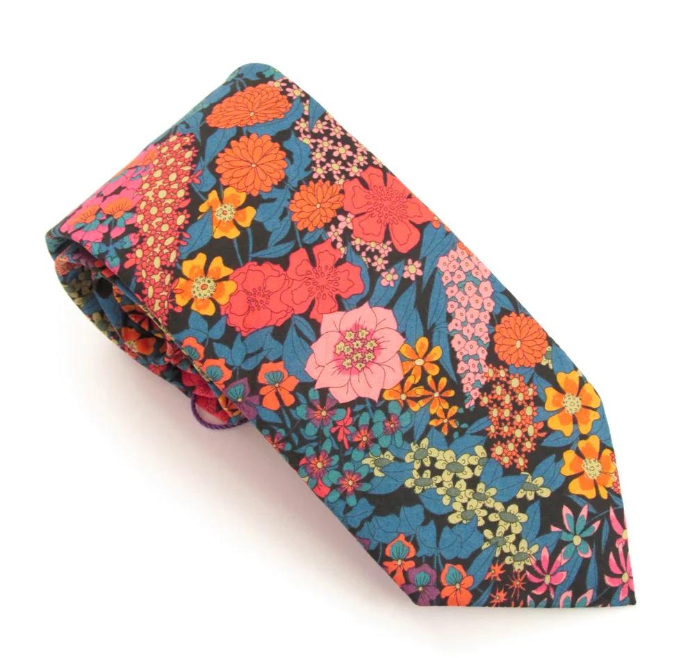 VAN BUCK Liberty Print Cotton Tie & Pocket Square - Ciara Orange - Image 5