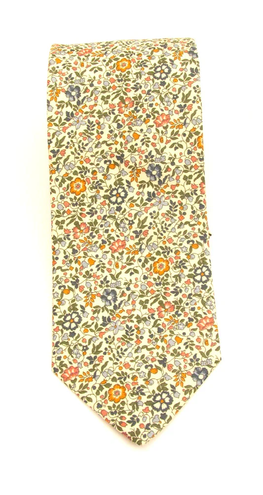 VAN BUCK Liberty Print Cotton Tie & Pocket Square - Katie & Millie Tan - Image 3