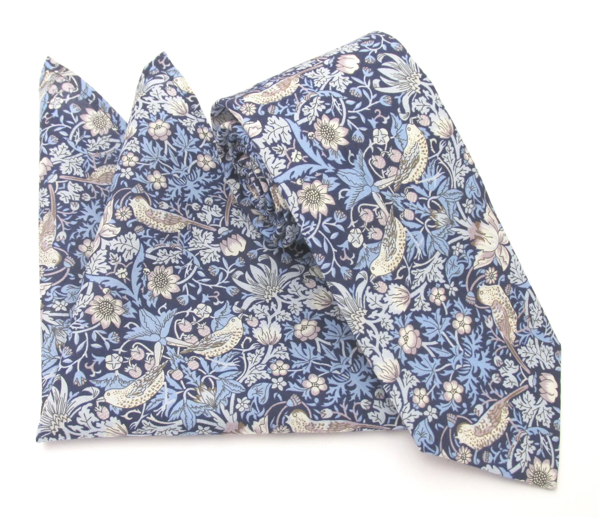 VAN BUCK Liberty Print Cotton Tie & Pocket Square - Strawberry Thief Blue - Image 2